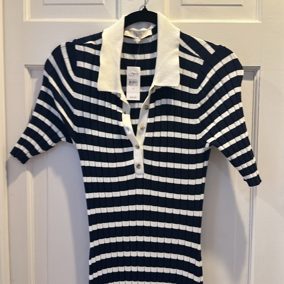 NWT LOFT Striped Ribbed Midi Polo Dress Sz M - Picture 3 of 8
